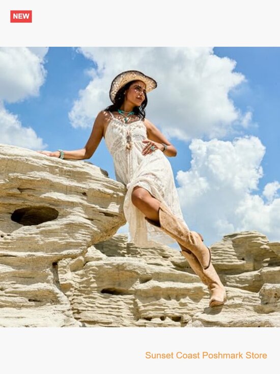 Amazon.com | iiimmu Cowboy Boots for Women Beige Knee High  Suede Cowboy Boots for Women Knee High Western Cowgirl Boots Pointed Toe Low